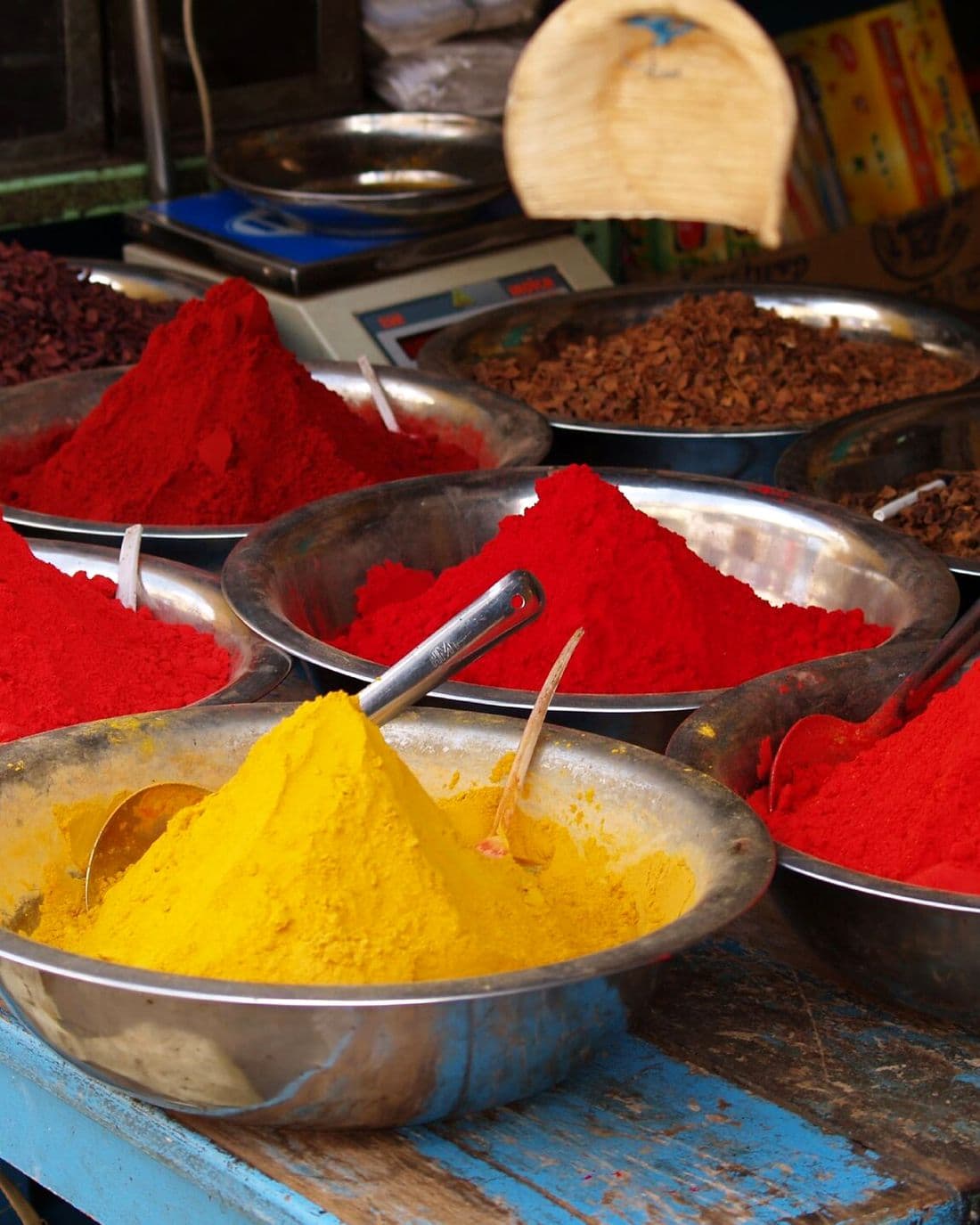 Ground spices displayed in open bowls.